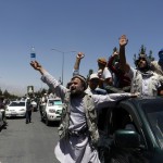 Afghan demonstrators shout slogans in support of presidential candidate Abdullah Abdullah in Kabul