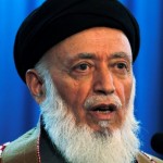 File photo of former Afghan President and chief of a new peace council Burhanuddin Rabbani speaking during a news conference in Kabul