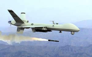 Artist impression of Predator Drone firing a missile.