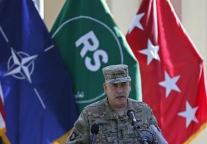 U.S. General John Campbell commander of NATO-led International Security Assistance Force (ISAF), speaks during a ceremony to commemorate Memorial Day in Kabul