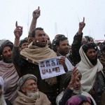 Afghan villagers shout slogans during a protest against U.S. special forces accused of overseeing torture and killings in Wardak province