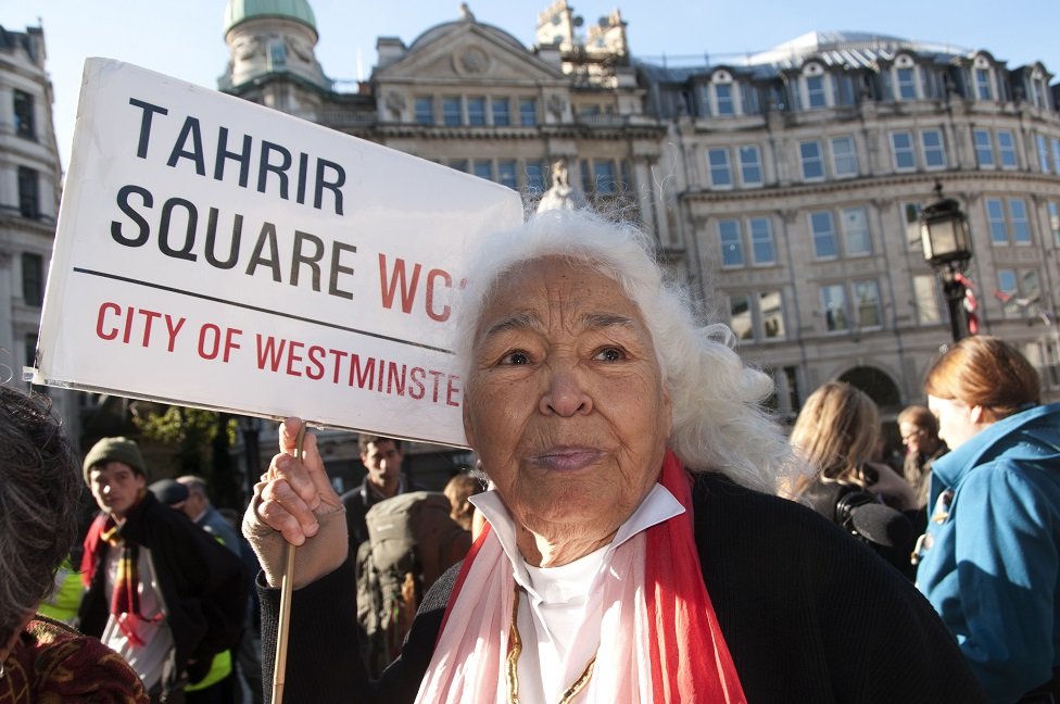 Dr Nawal El Saadawi , Egyptian writer, doctor, novelist , visits the Occupy London camp at St Paul's on her 80th birthday
